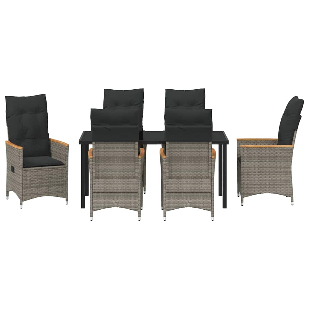 vidaXL Σετ 7 Τεμαχίων Επίπλων Κήπου με Μαξιλάρια Γκρι Πολυ Ράτας