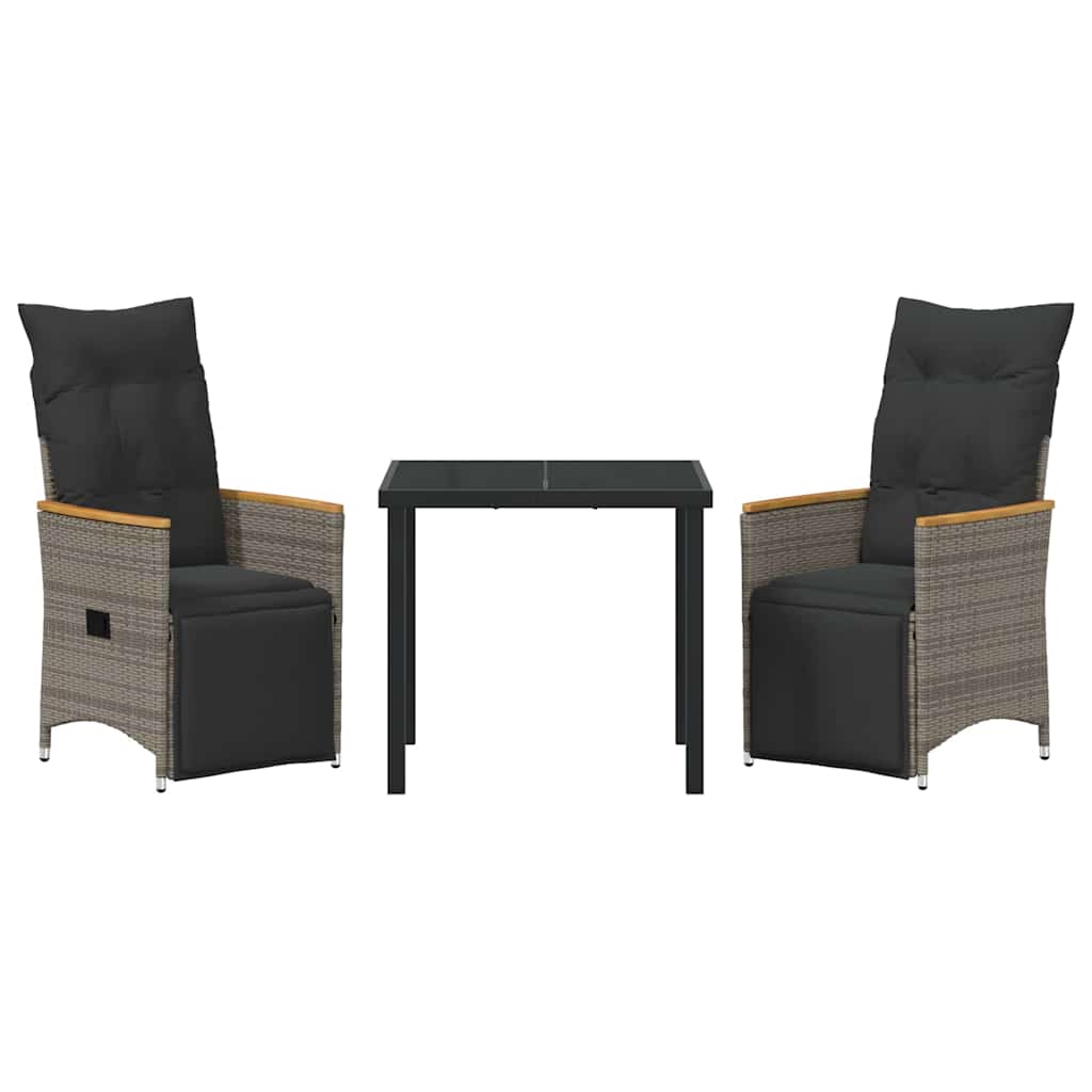 vidaXL Σετ 3 κομματιών Τραπεζαρίας Κήπου με Μαξιλάρια Γκρι Πολυ Ρατάν