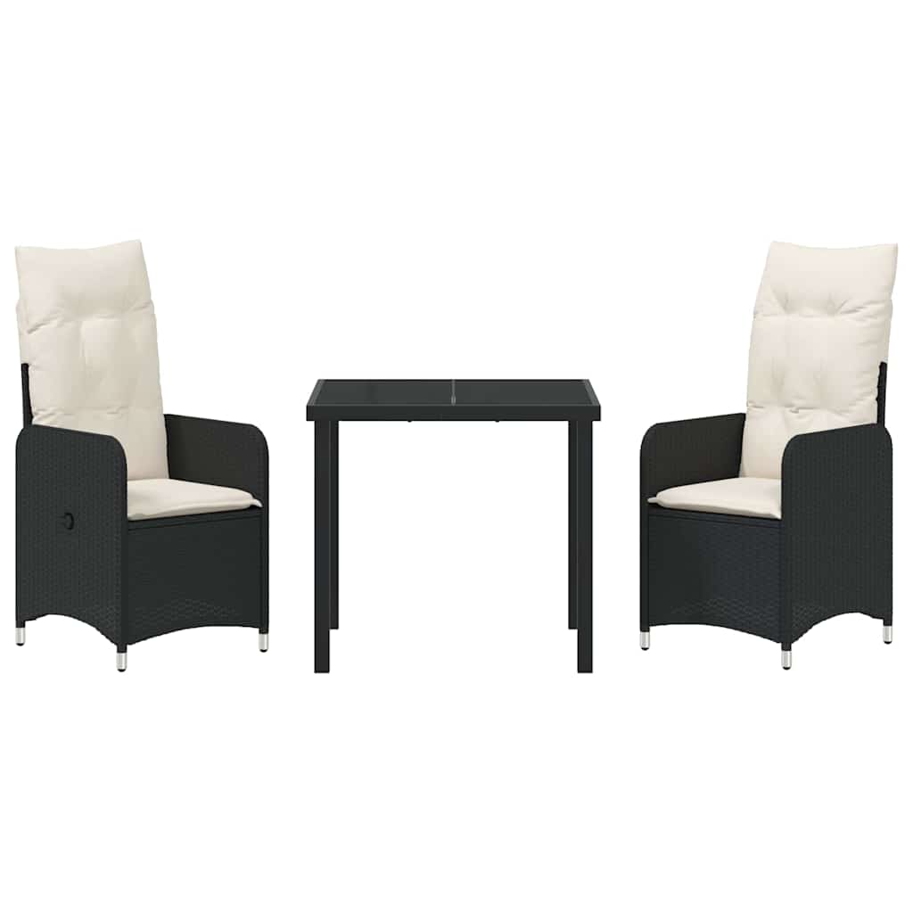 vidaXL Σετ 3 τεμαχίων τραπεζαρίας κήπου με μαξιλάρια Μαύρο Πολυ-ρατάν