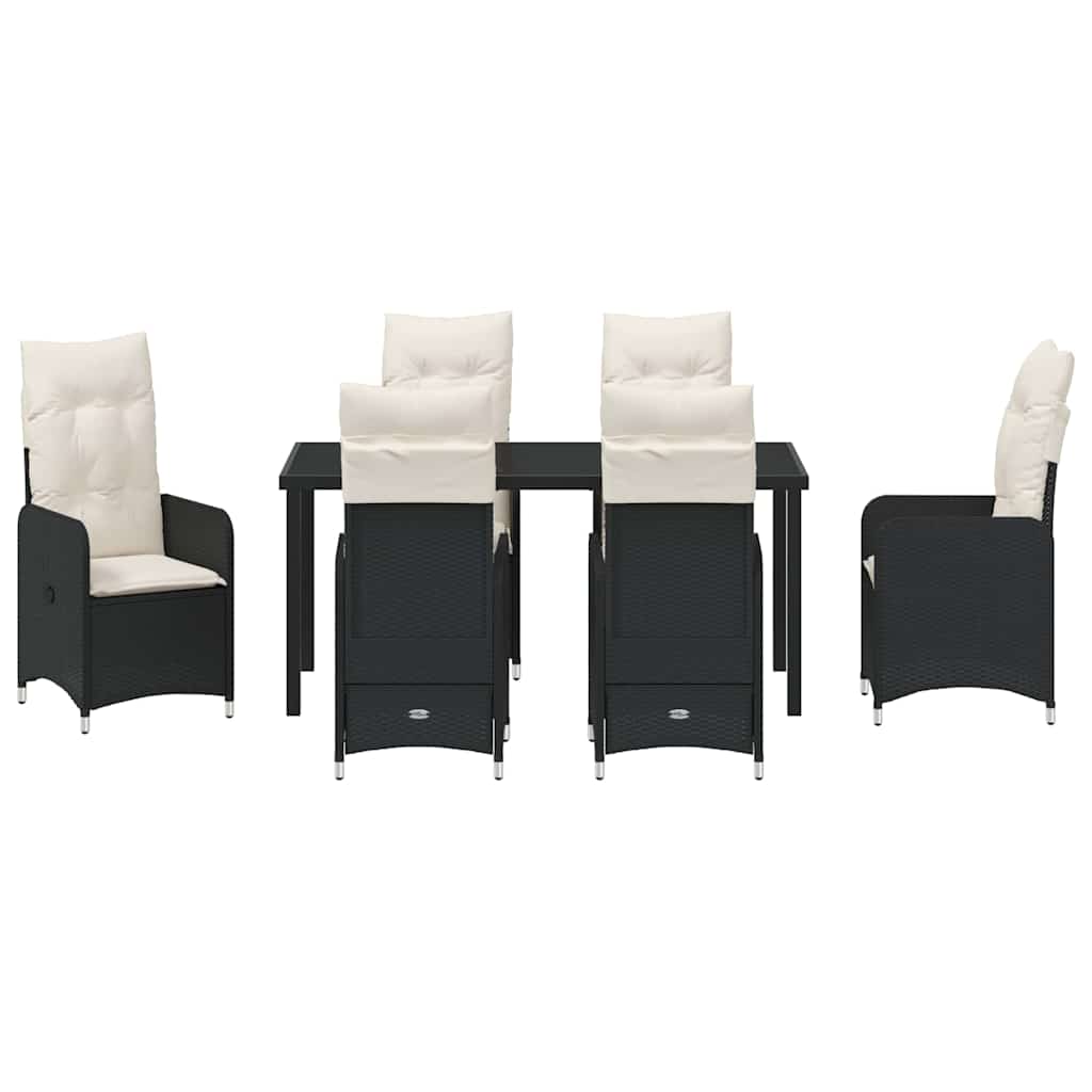 vidaXL Σετ Τραπεζαρίας Κήπου 7 Τμχ με Μαξιλάρια σε Μαύρο Πολυ Ράταν