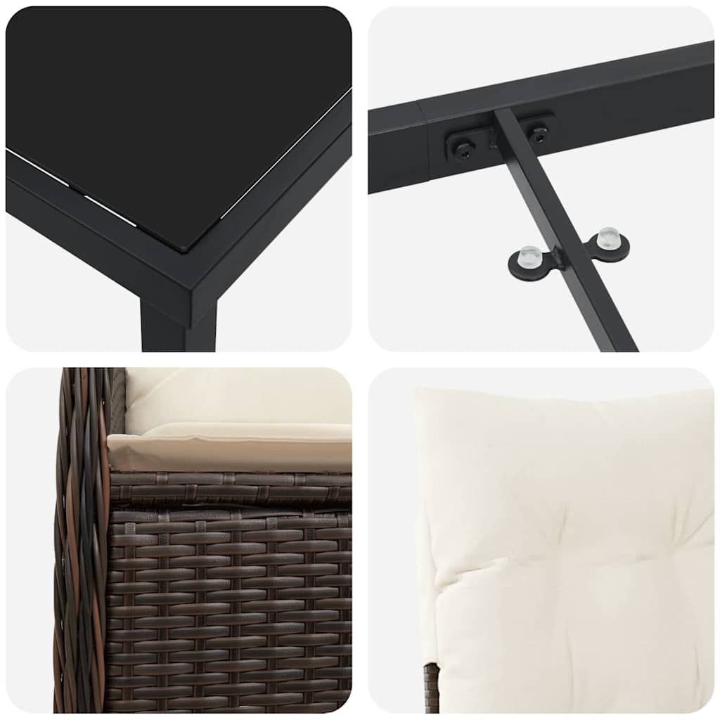 vidaXL Σετ 3 Τμχ Επίπλων Κήπου με Μαξιλάρια Καφέ Poly Rattan