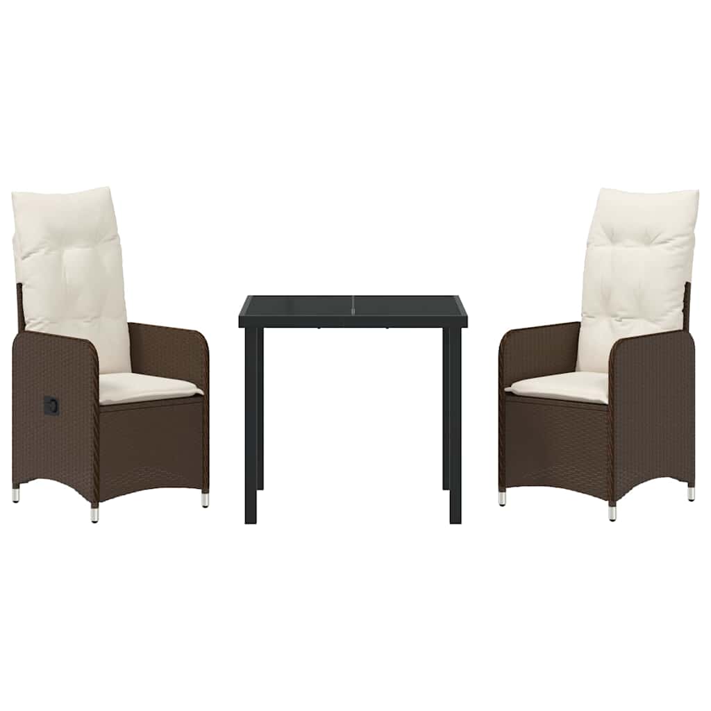 vidaXL Σετ 3 Τμχ Επίπλων Κήπου με Μαξιλάρια Καφέ Poly Rattan