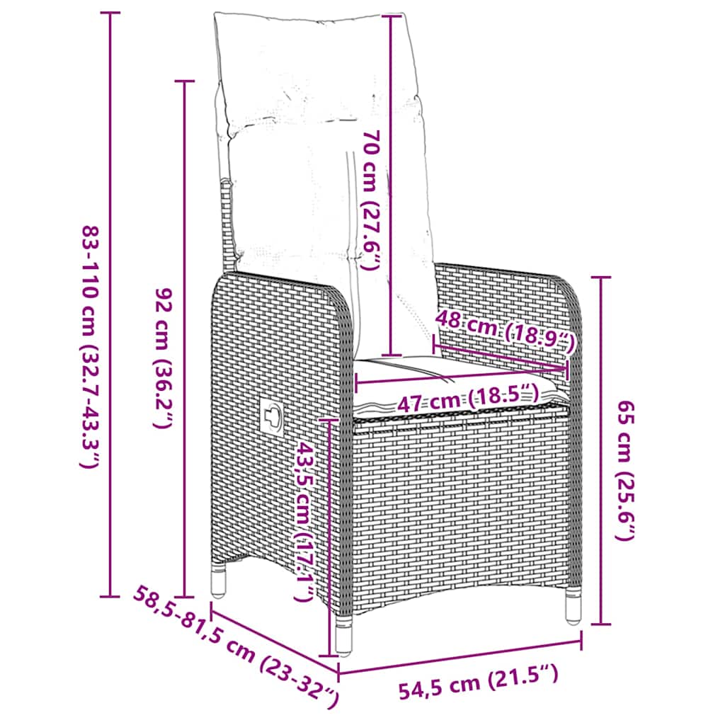 vidaXL Σετ 3 Τμχ Επίπλων Κήπου με Μαξιλάρια Καφέ Poly Rattan