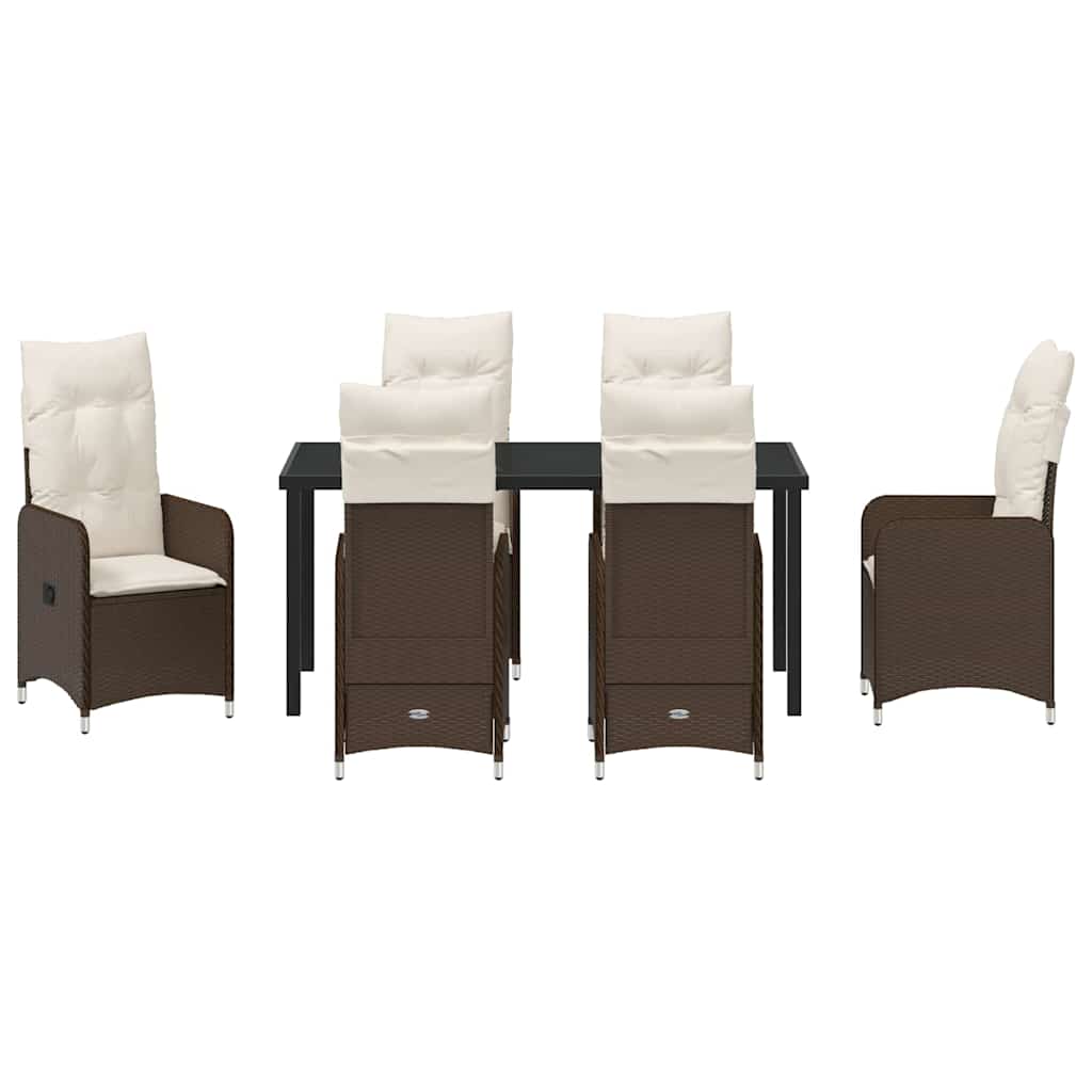 vidaXL σετ 7 τμχ κήπου με μαξιλάρια καφέ πολυ ράταν