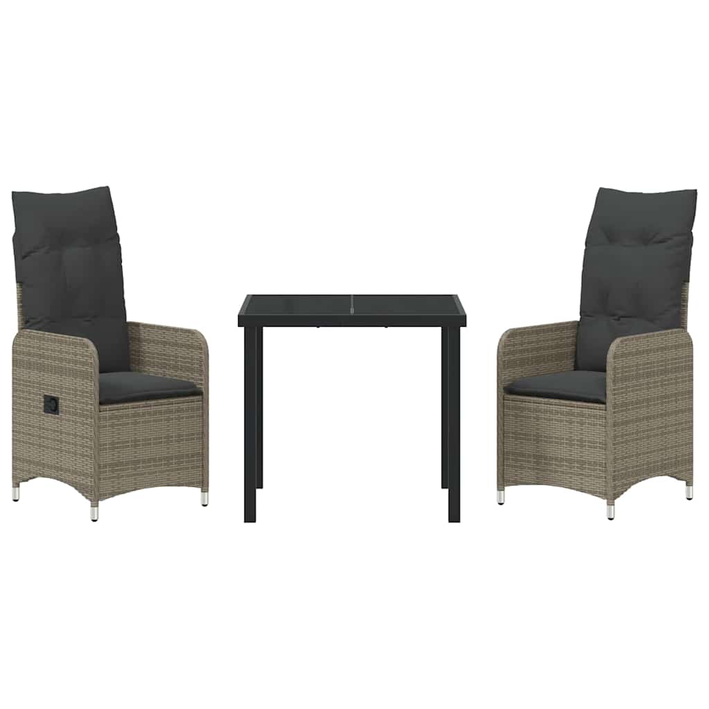 vidaXL Σετ Κηπουρικών Επίπλων 3 Τεμαχίων με Μαξιλάρια Γκρι Ράτα