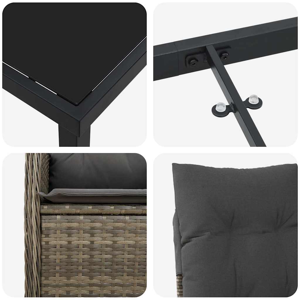 vidaXL Σετ Δείπνου Κήπου 5 κομματιών με Μαξιλάρια Γκρι Πολυ Ρατάν