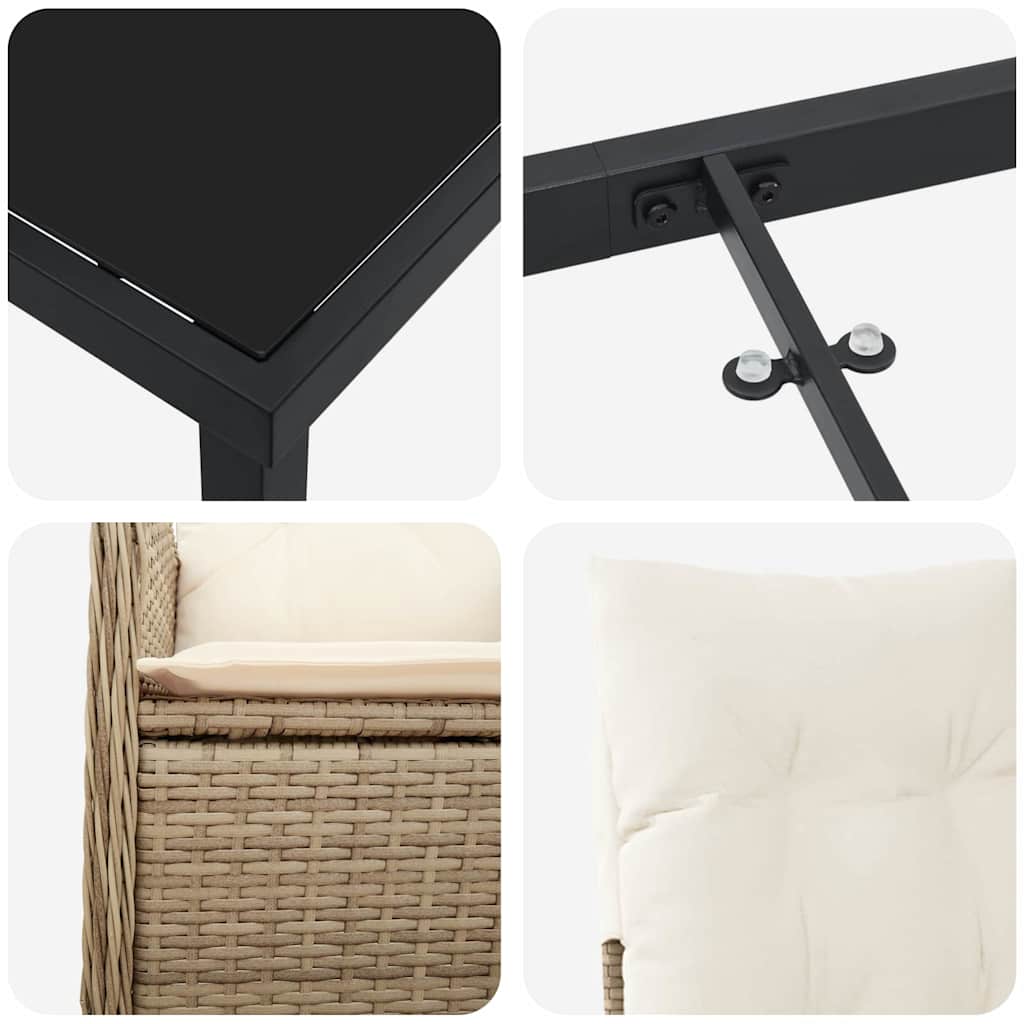 vidaXL 3 σετ τραπεζαρίας κήπου με μαξιλάρια μπεζ Poly Rattan