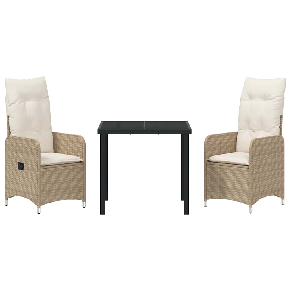 vidaXL 3 σετ τραπεζαρίας κήπου με μαξιλάρια μπεζ Poly Rattan