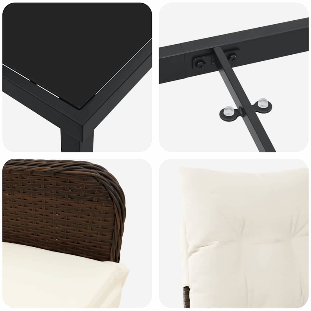 vidaXL Σετ 3 Τεμαχίων Επιτραπέζιας Καθημερινής Σκηνής με Μαξιλάρια Καφέ Poly Rattan