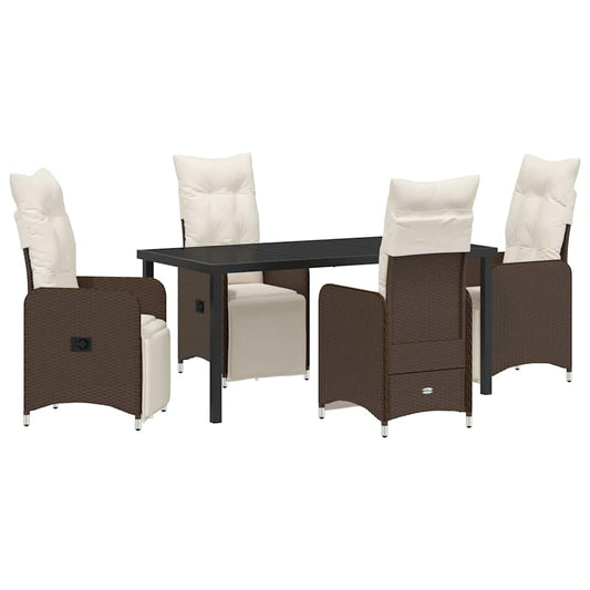 vidaXL 5 Τμχ Καφέ Σετ Τραπεζαρίας Κήπου με Μαξιλάρια σε Πολυ Ρατάν