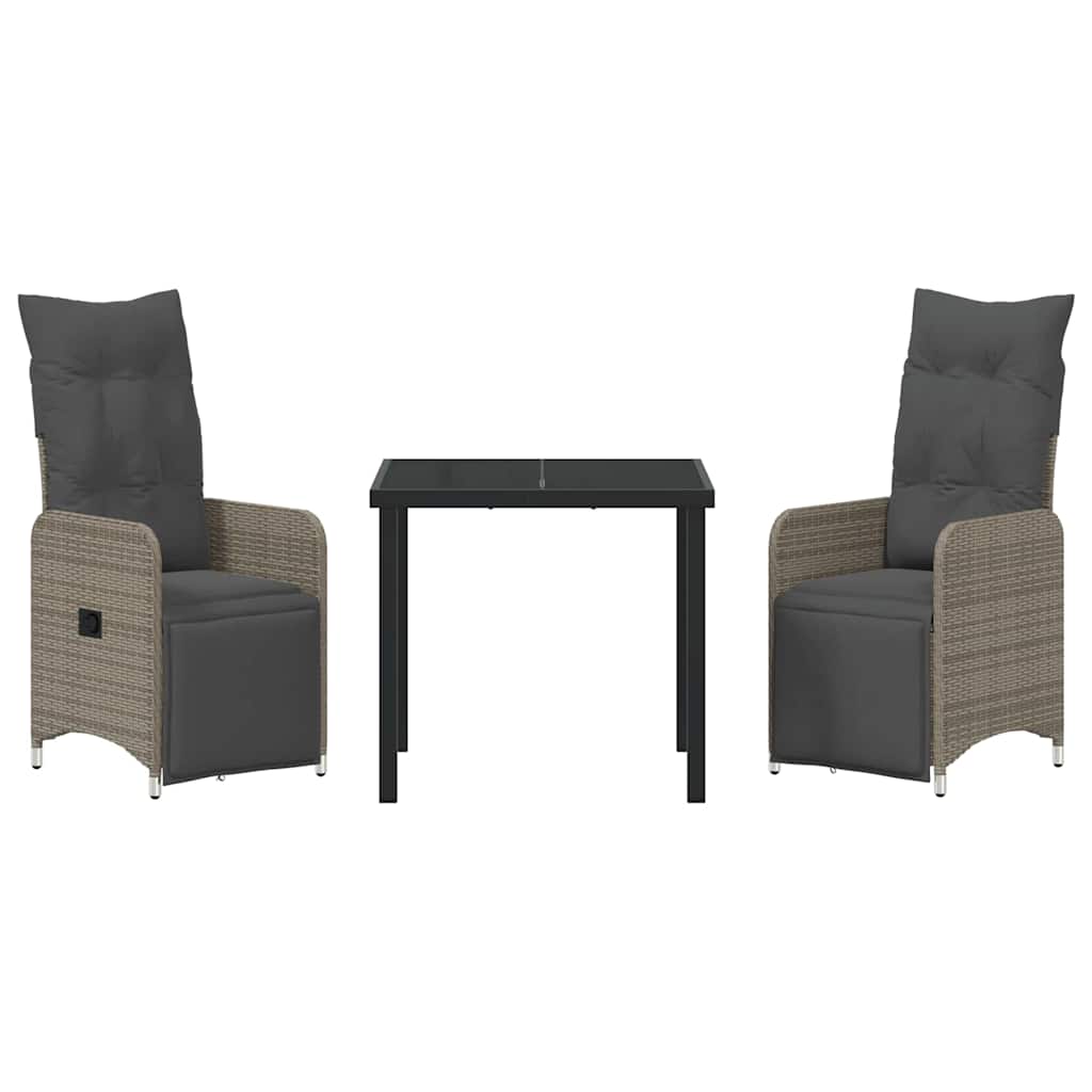 vidaXL 3 τμχ Σετ Καθιστικού Κήπου με Μαξιλάρια Γκρι Πολυκαρβόνου