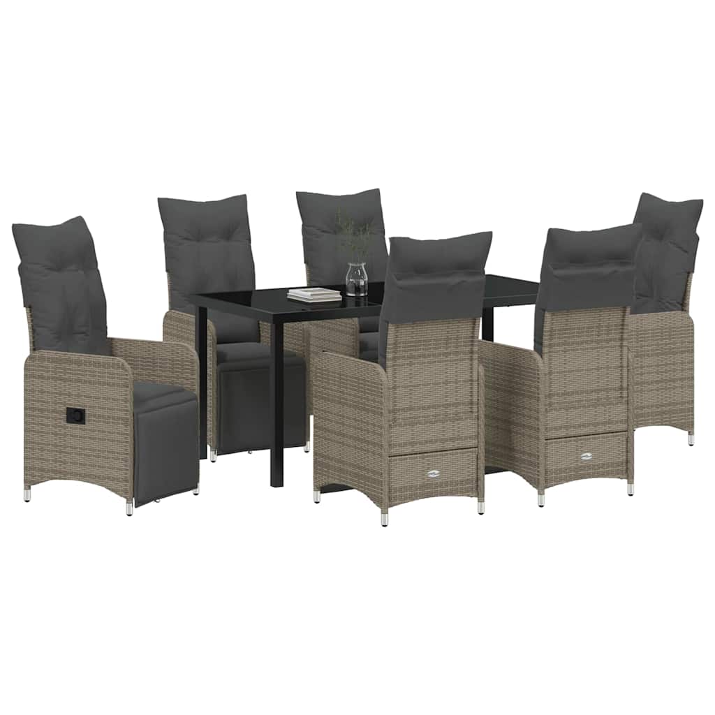 vidaXL 7 Τεμ Σερβίτσιο Κήπου με Μαξιλάρια Γκρι Πολυ Ρατάν