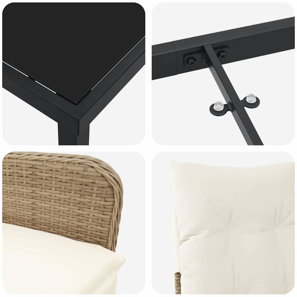 vidaXL Set 5 κομματιών για φαγητό στον κήπο με μαξιλάρια Μπεζ Πολυ Ράταν