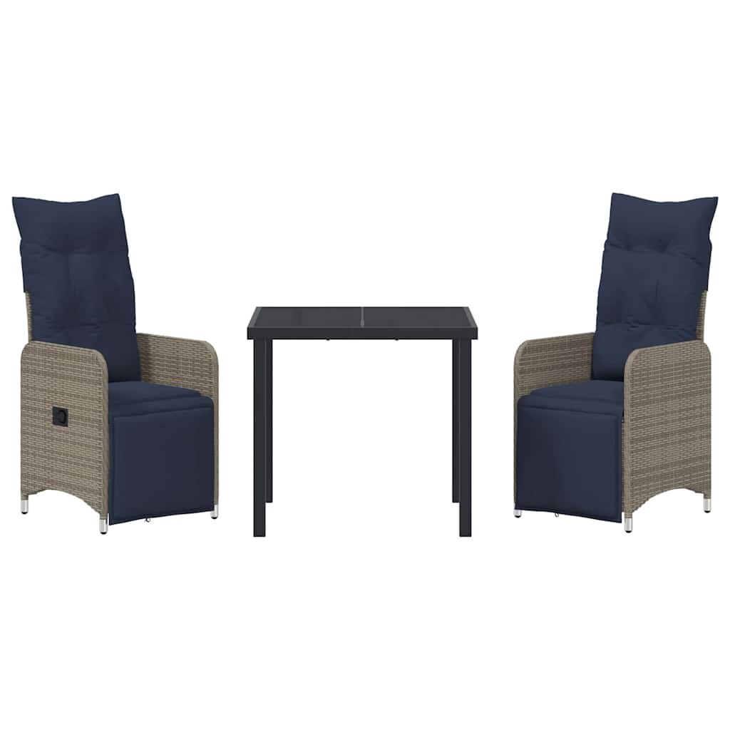 vidaXL Σέτ φαγητού για κήπο 3 pcs Γκρι συνθετικό ρατάν