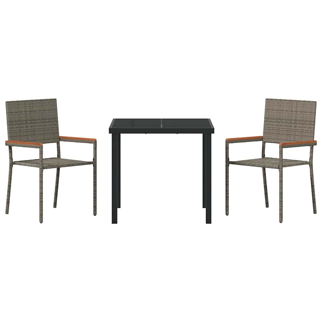 vidaXL Σετ Τραπεζαρίας Κήπου 3 Τεμαχίων Γκρι Πολυ Ρατάν