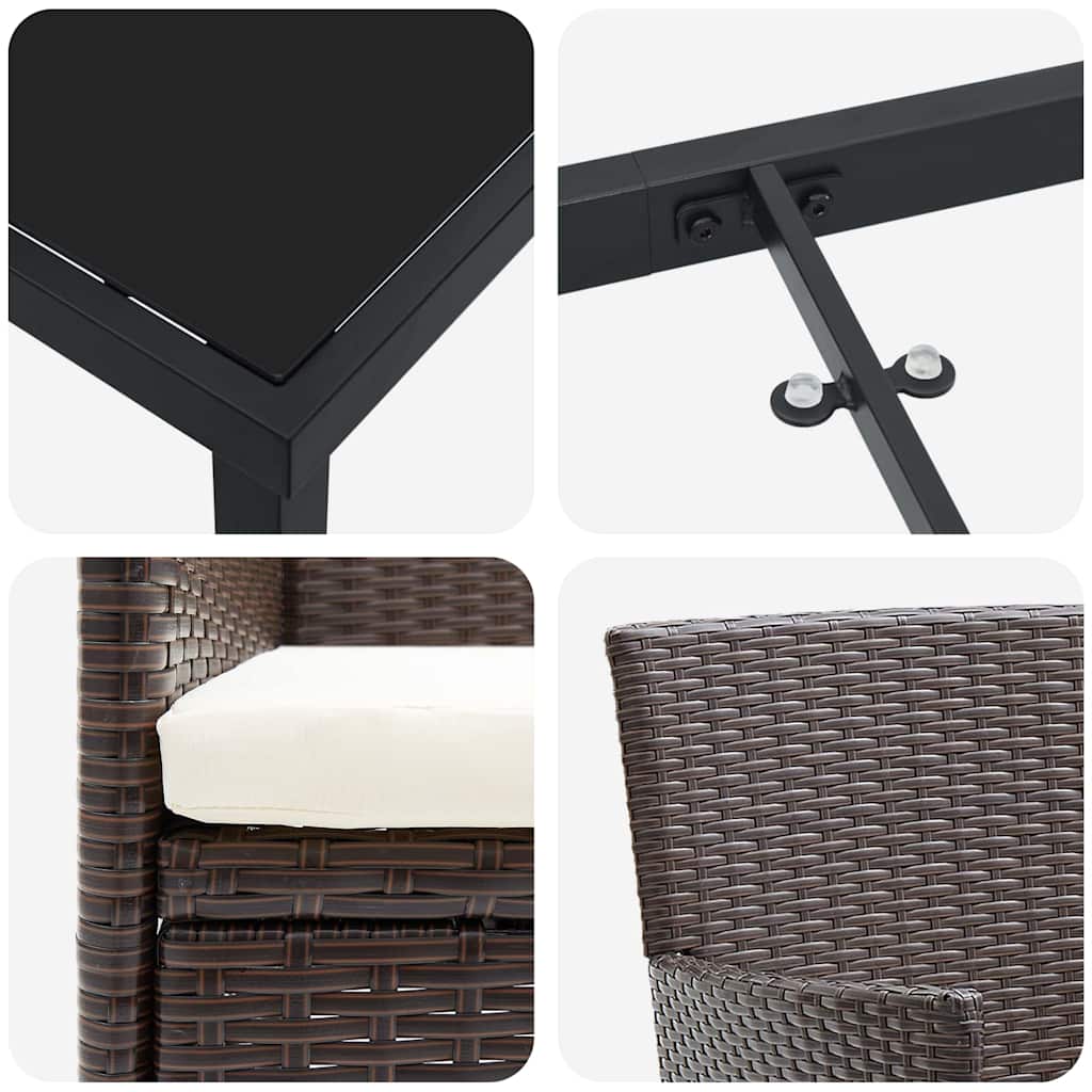 vidaXL 3κομματο σετ καρέκλας κήπου Καφέ Πολυ Ρατάν