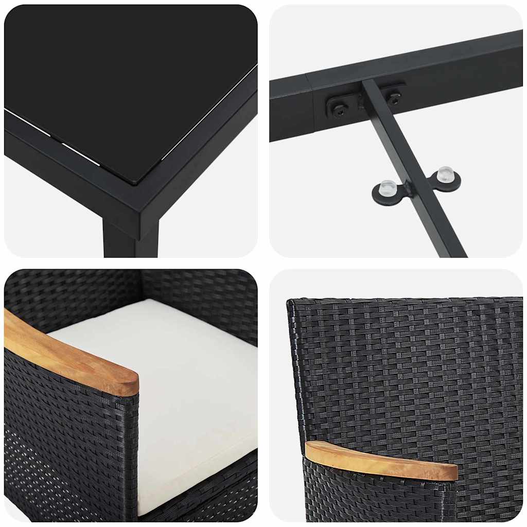 vidaXL Set 3 τεμαχίων Τραπεζαρία Κήπου Μαύρο Ρατάν