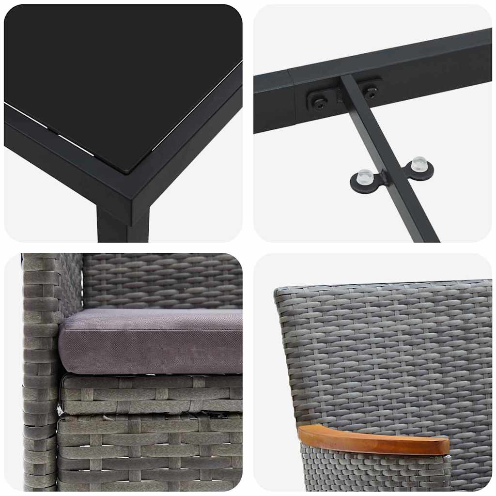 vidaXL Σέτ φαγητού για κήπο με μαξιλάρι 7 pcs Γκρι Πολυ ράταν