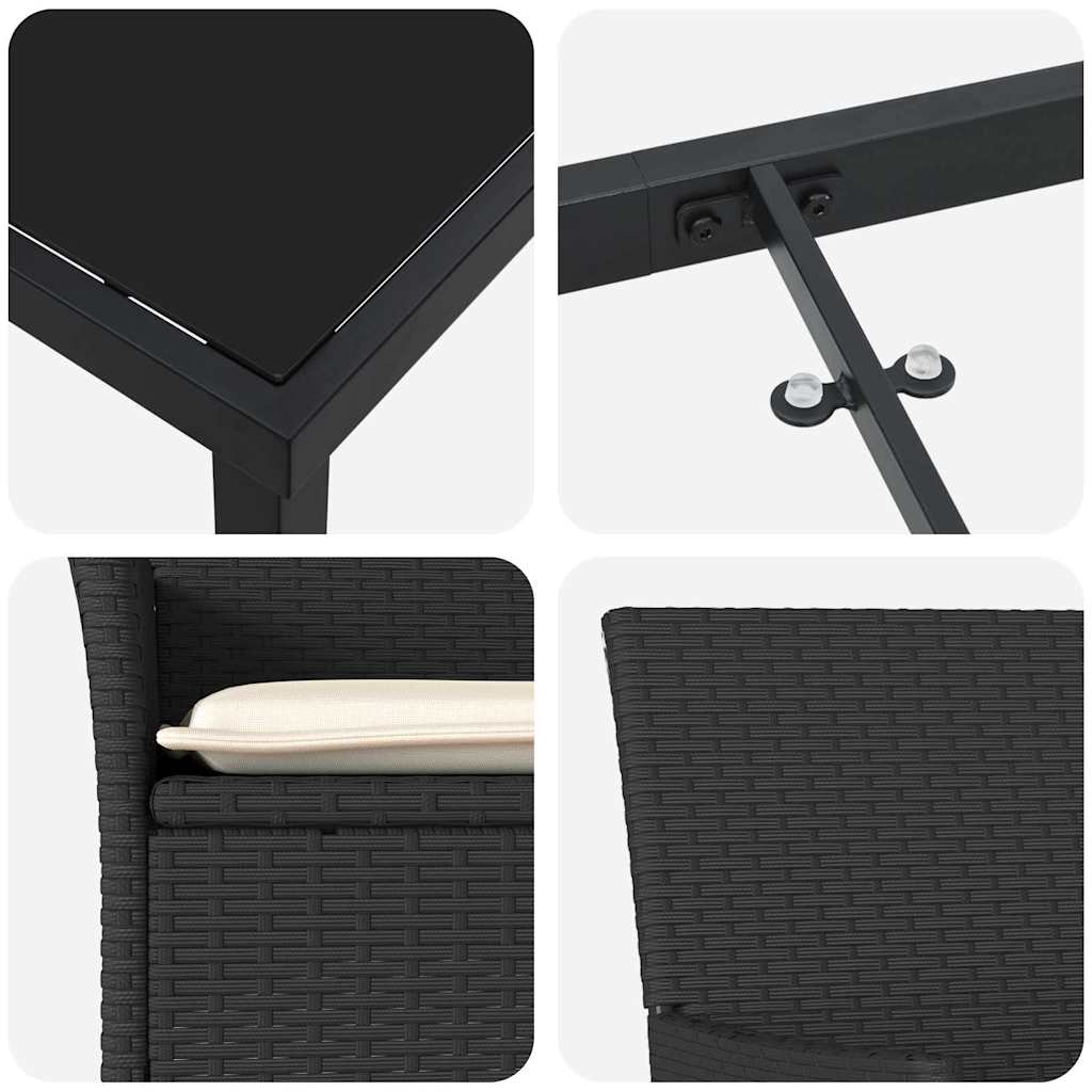 vidaXL Σετ Τραπεζαρίας Κήπου 7 Τεμαχίων με Μαξιλάρια Μαύρο Πολυ Ράτα