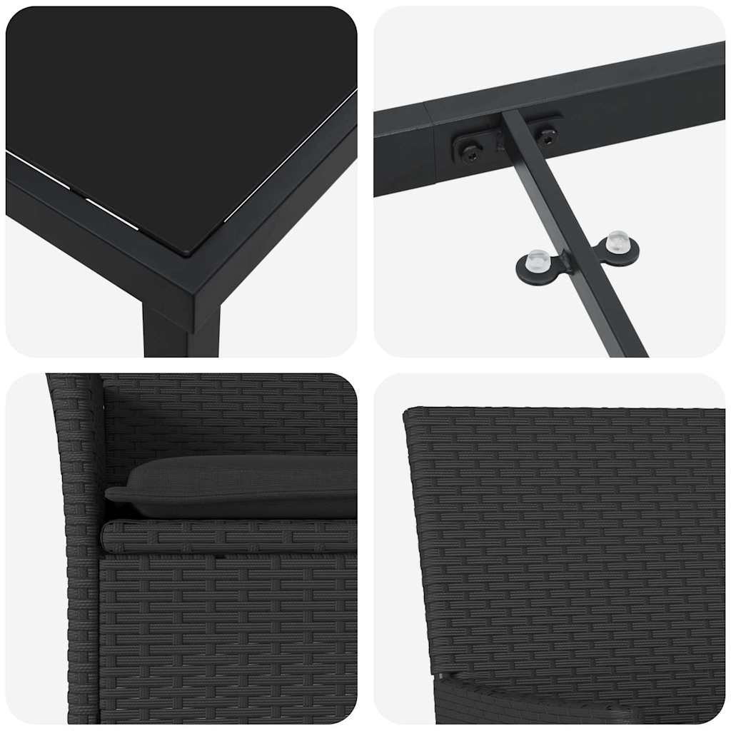 vidaXL Σετ Φαγητού 5 Τεμαχίων με Μαξιλάρια Μαύρο Πολυρατάν