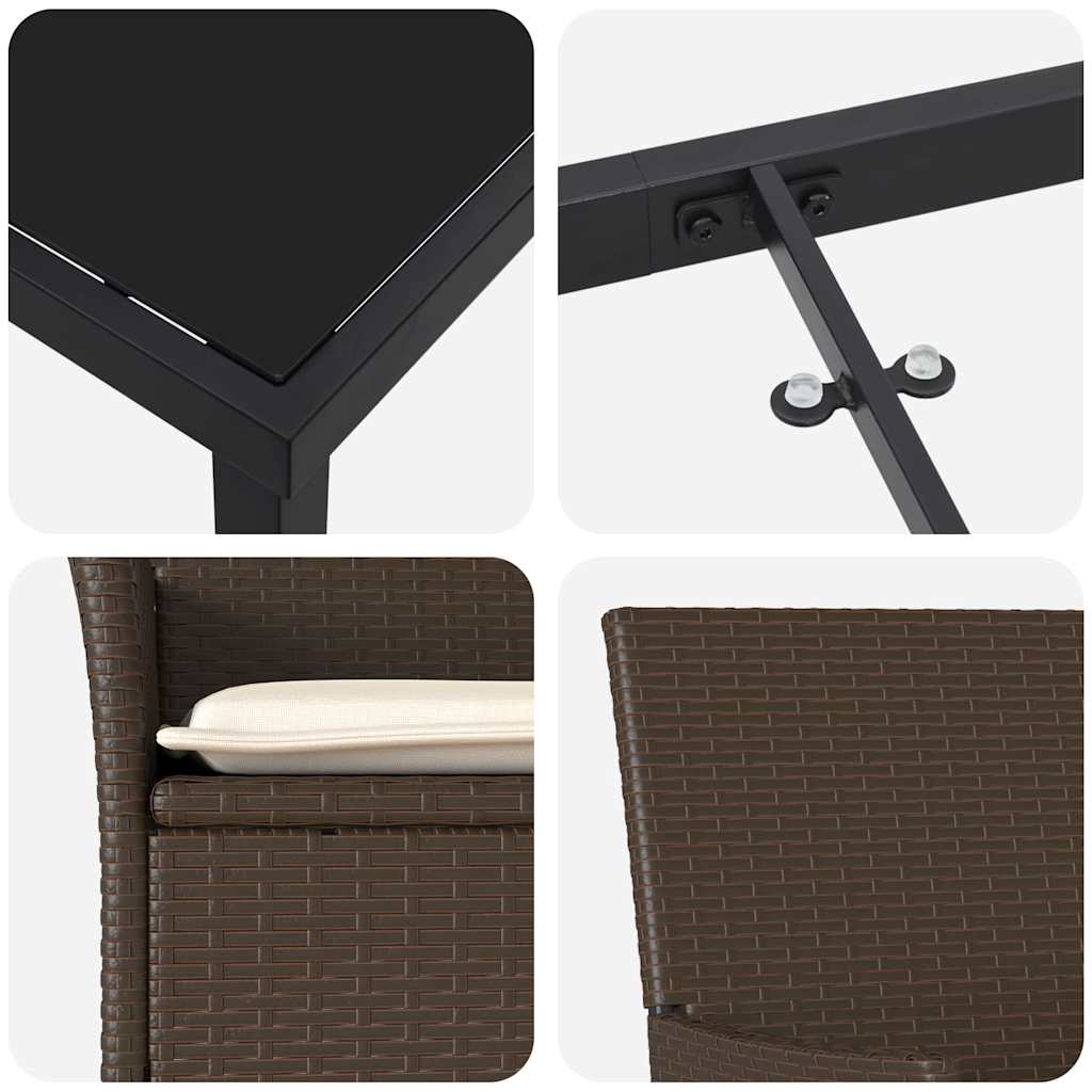 vidaXL Σετ Τραπεζαρίας Κήπου 3 Τεμαχίων με Μαξιλάρια Καφέ Πολυκαρβουνικό Ράταν