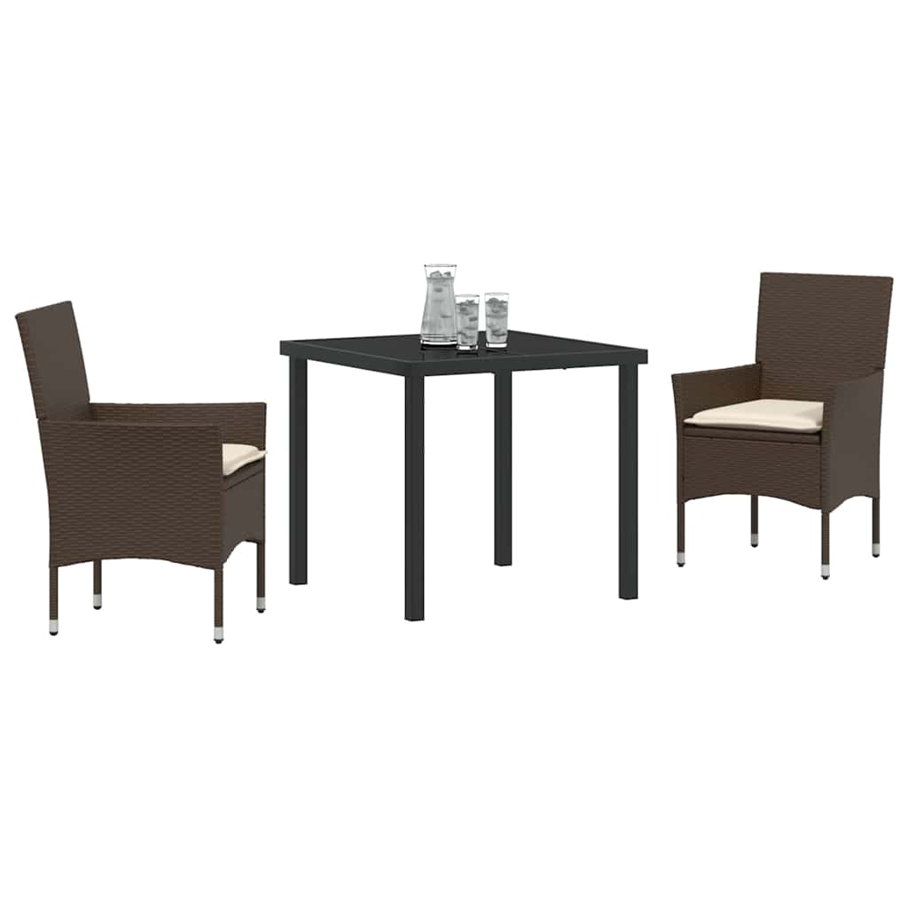 vidaXL Σετ Τραπεζαρίας Κήπου 3 Τεμαχίων με Μαξιλάρια Καφέ Πολυκαρβουνικό Ράταν