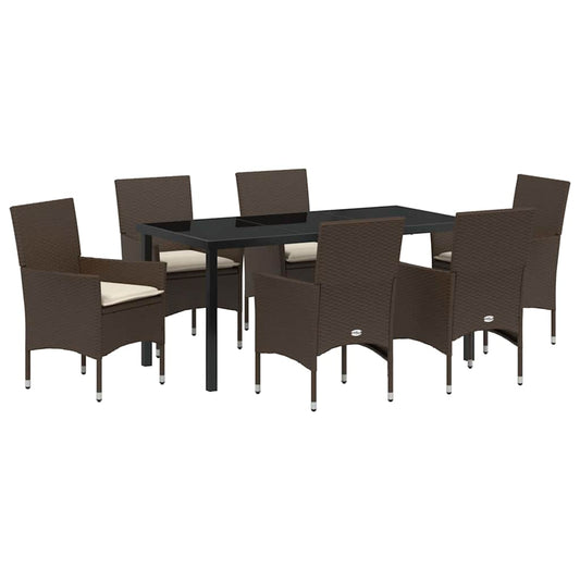 vidaXL Σετ Τραπεζαρίας Κήπου 7 Τεμαχίων με Μαξιλάρια Καφέ Συνθετικό Ρατάν