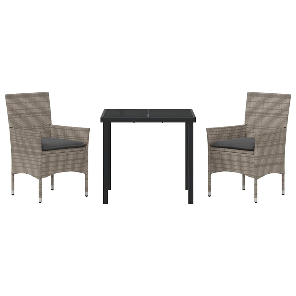 vidaXL Σετ τραπεζαρίας κήπου 3 τεμαχίων με μαξιλάρια Γκρι Πολυ-ρατάν