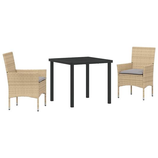 vidaXL 3 τεμαχίων σέτ τραπεζαρίας κήπου με μαξιλάρια Μπεζ Πολυ Ράτα