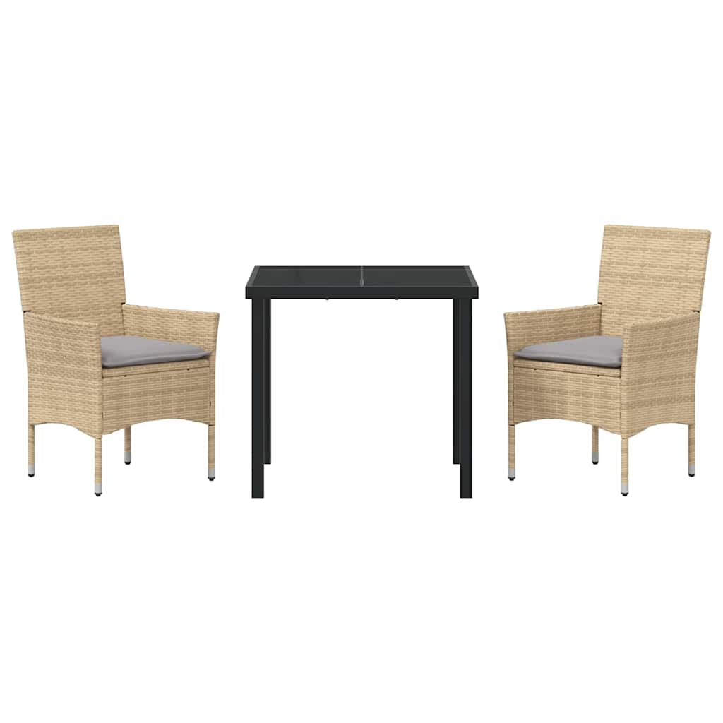 vidaXL 3 τεμαχίων σέτ τραπεζαρίας κήπου με μαξιλάρια Μπεζ Πολυ Ράτα