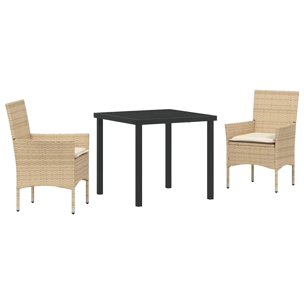 vidaXL 3 τεμαχίων Σετ Εξωτερικής Τραπεζαρίας με Μαξιλάρια Μπεζ Πολυ Ρατάν