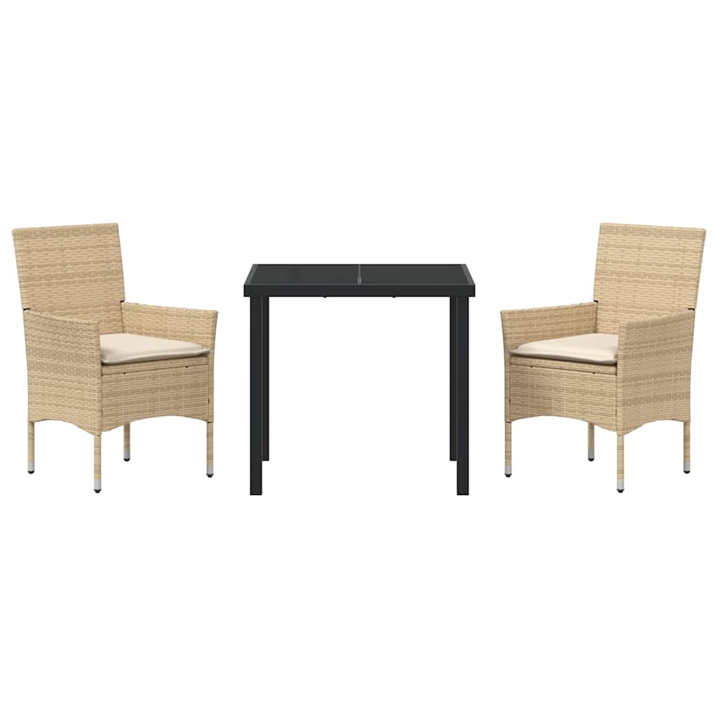 vidaXL 3 τεμαχίων Σετ Εξωτερικής Τραπεζαρίας με Μαξιλάρια Μπεζ Πολυ Ρατάν