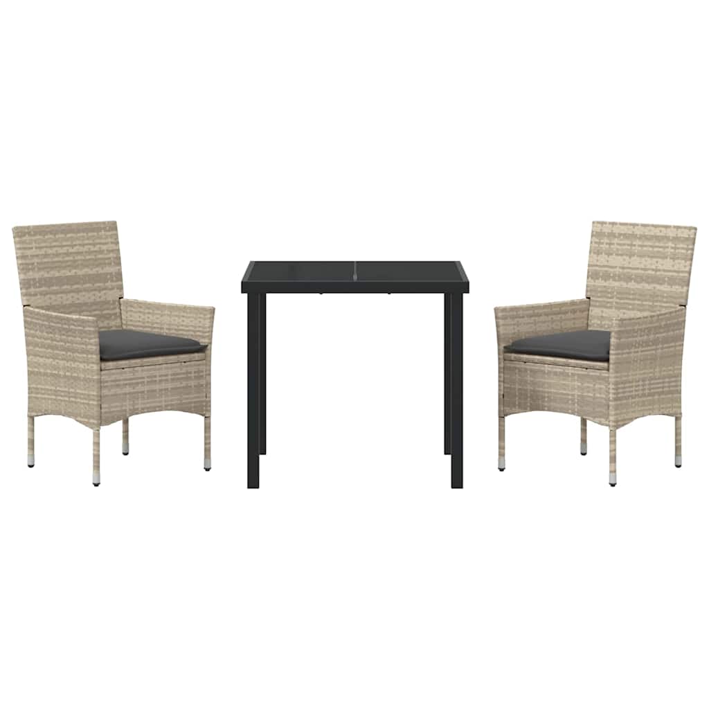 vidaXL Σετ Τραπεζαρίας Κήπου 3 Τεμαχίων Με Μαξιλάρια Φωτεινό Γκρι Πολυ Ρατάν