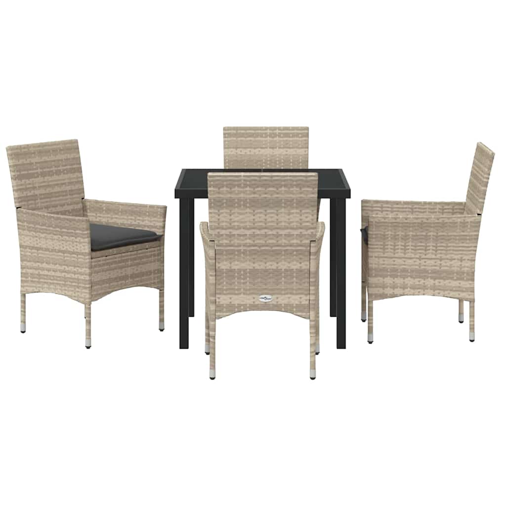 vidaXL Σετ Τραπεζαρίας Κήπου 5 τμχ με Μαξιλάρια Ανοιχτό Γκρι Πολυ Ρατάν