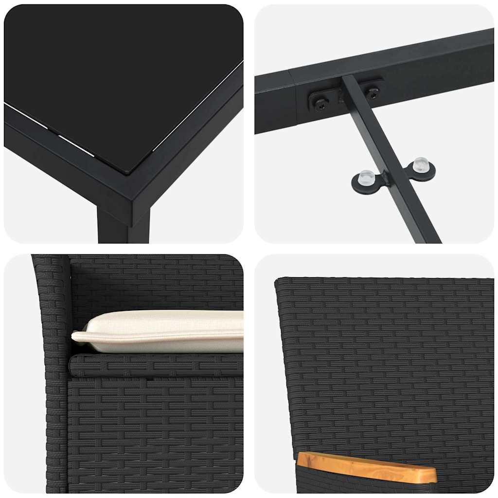 vidaXL Σέτ φαγητού για κήπο με μαξιλάρι 7 pcs Μαύρο Πολυ ράταν