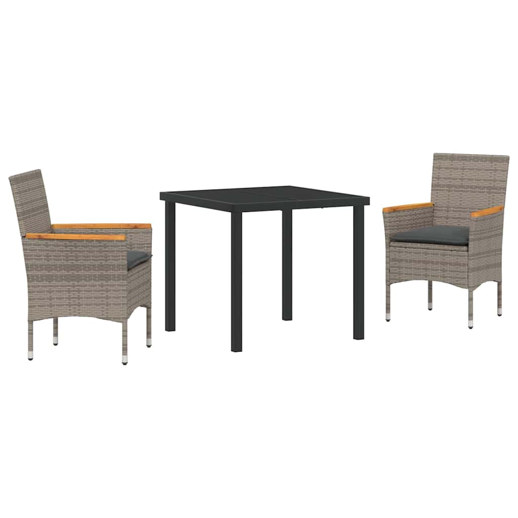 vidaXL Set Γευμάτων Κήπου 3 Τεμαχίων με Γκρι Μαξιλάρια από Πολυ Ράτταν