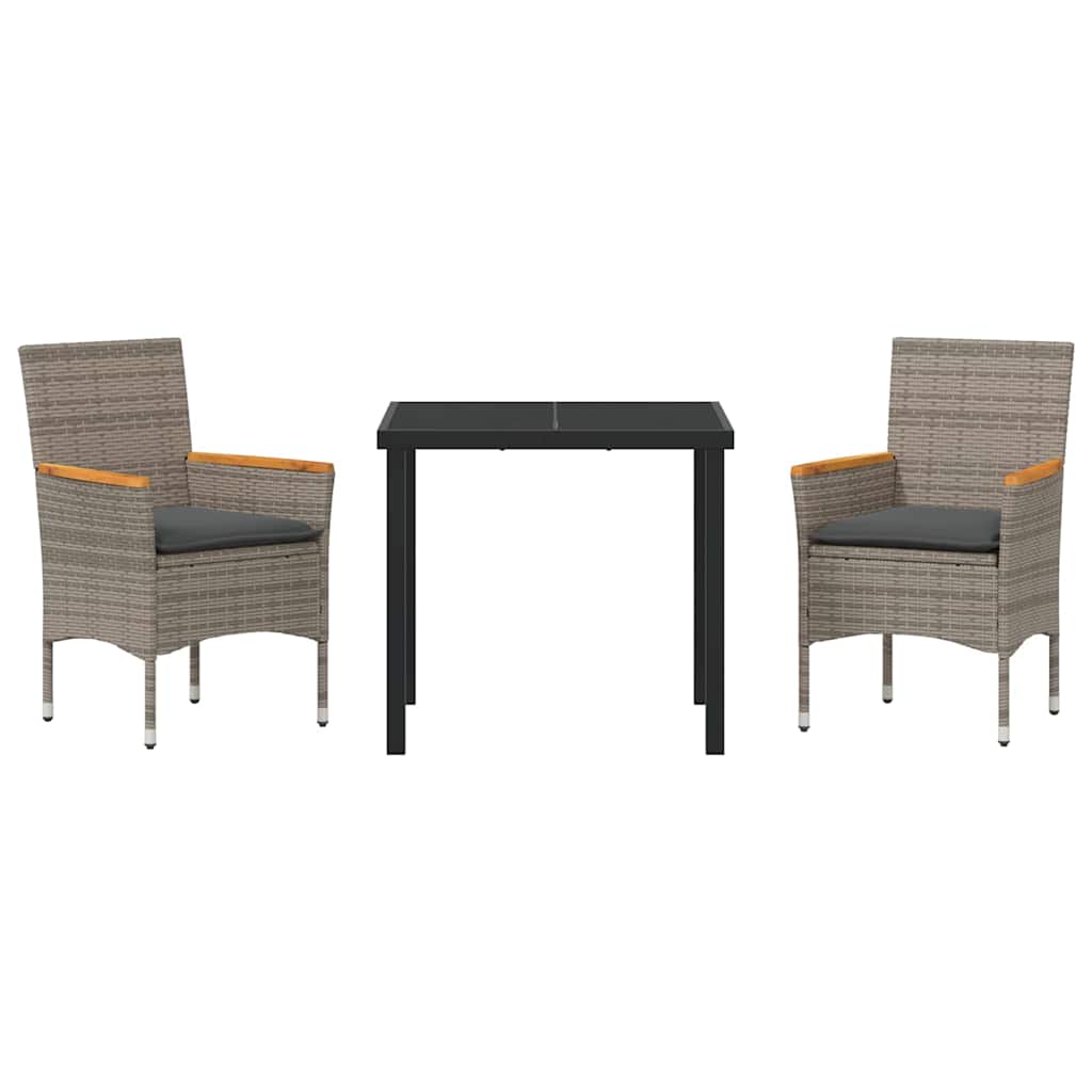 vidaXL Set Γευμάτων Κήπου 3 Τεμαχίων με Γκρι Μαξιλάρια από Πολυ Ράτταν