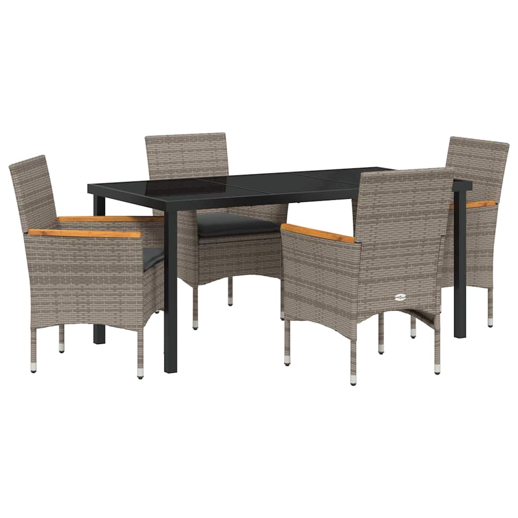 vidaXL Σέτ φαγητού για κήπο με μαξιλάρι 5 pcs Γκρι Πολυ ράταν