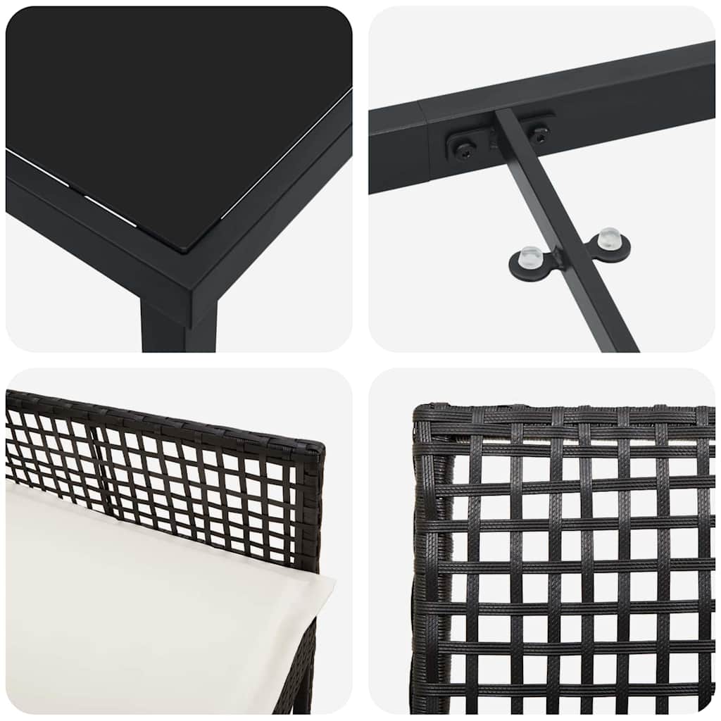 vidaXL Σέτ φαγητού για κήπο με μαξιλάρι 7 pcs Μαύρο Πολυ ράταν