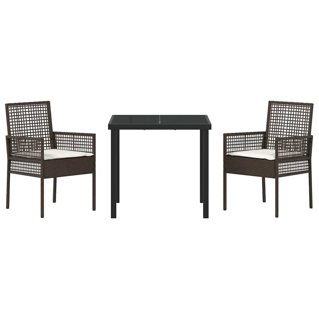 vidaXL Σέτ φαγητού για κήπο με μαξιλάρι 3 pcs Καφέ Πολυ ράταν