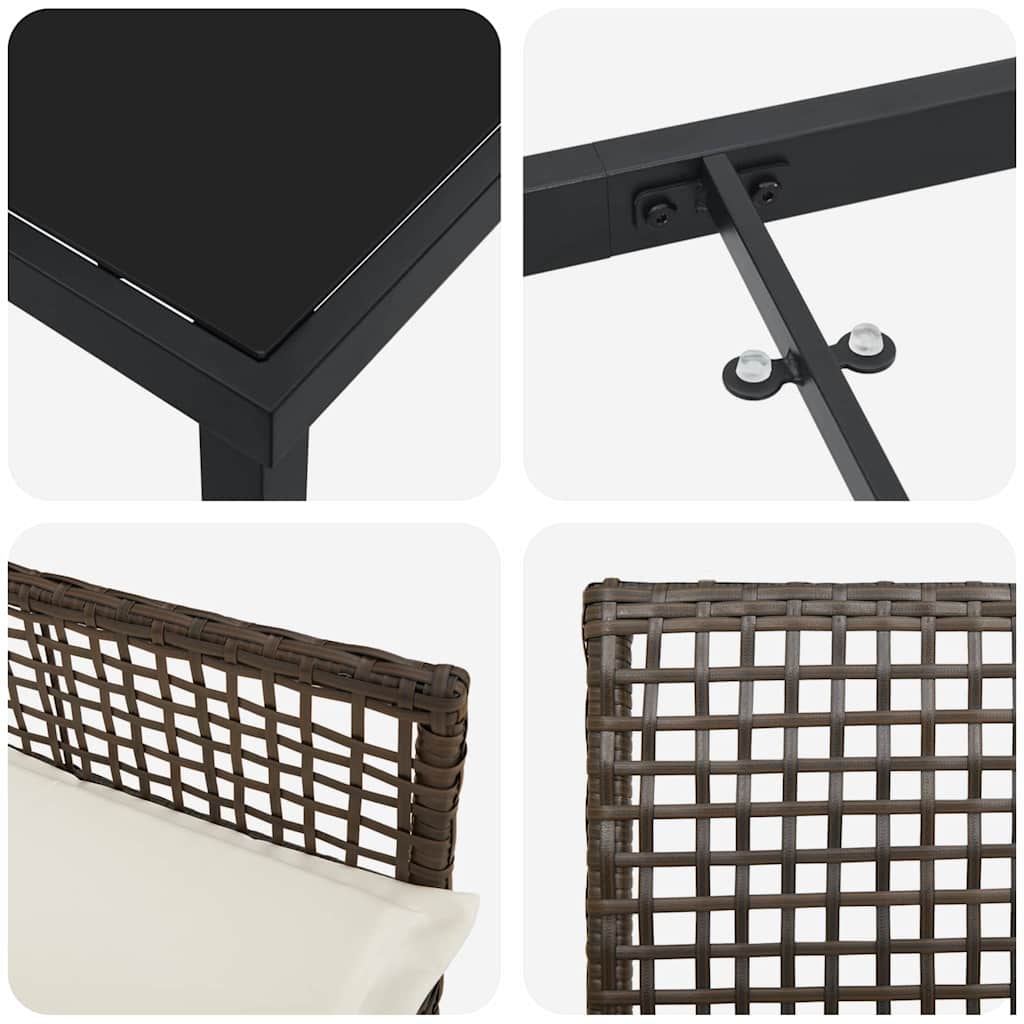 vidaXL Σέτ φαγητού για κήπο με μαξιλάρι 7 pcs Καφέ Πολυ ράταν