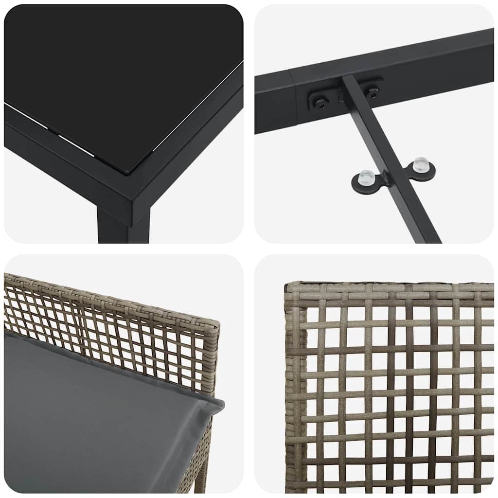 vidaXL Σετ Τραπεζιού Κήπου 3 κομματιών με Μαξιλάρια Γκρι Πολυράτανα