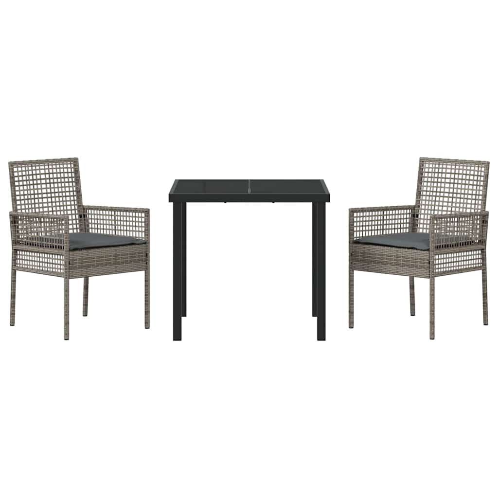 vidaXL Σετ Τραπεζιού Κήπου 3 κομματιών με Μαξιλάρια Γκρι Πολυράτανα