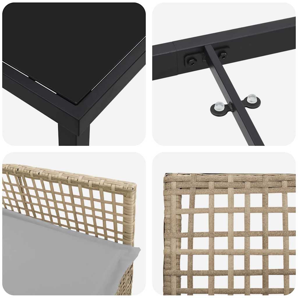 vidaXL Σετ Τραπεζαρίας Κήπου 3 Τεμαχίων με Μαξιλάρια Μπεζ Πολυ Ρατάν