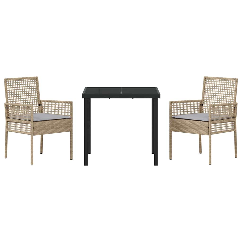 vidaXL Σετ Τραπεζαρίας Κήπου 3 Τεμαχίων με Μαξιλάρια Μπεζ Πολυ Ρατάν