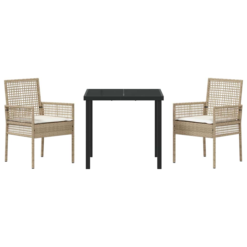 vidaXL Σετ Τραπεζαρίας 3 τεμαχίων με Μαξιλάρια Μπεζ Πολυ Ρατάν