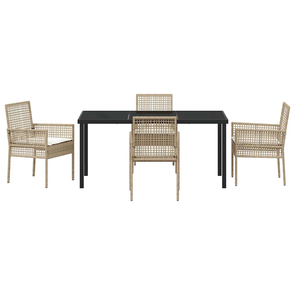 vidaXL Σετ Τραπεζαρίας Κήπου 5 Τεμαχίων με Μαξιλάρια Μπεζ Συνθετικό Ρατάν