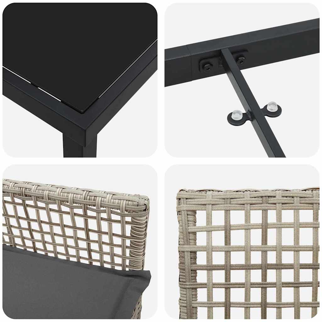 vidaXL Σέτ φαγητού για κήπο με μαξιλάρι 7 pcs Ανοιχτό γκρι Πολυ ράταν