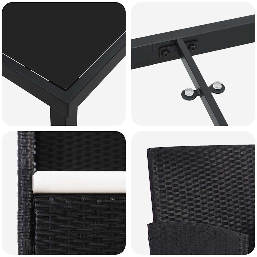 vidaXL Σέτ φαγητού για κήπο με μαξιλάρι 5 pcs Μαύρο Πολυ ράταν