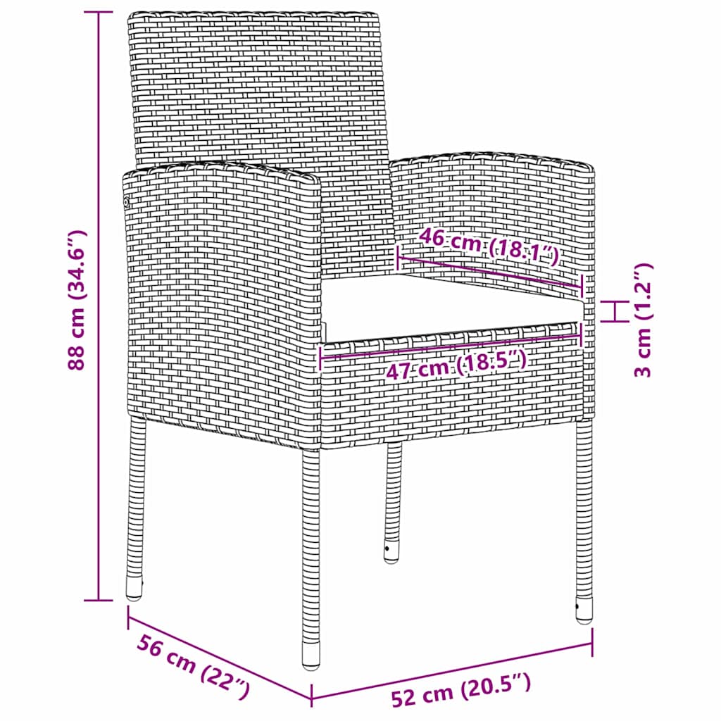 vidaXL Σέτ φαγητού για κήπο με μαξιλάρι 5 pcs Μαύρο Πολυ ράταν